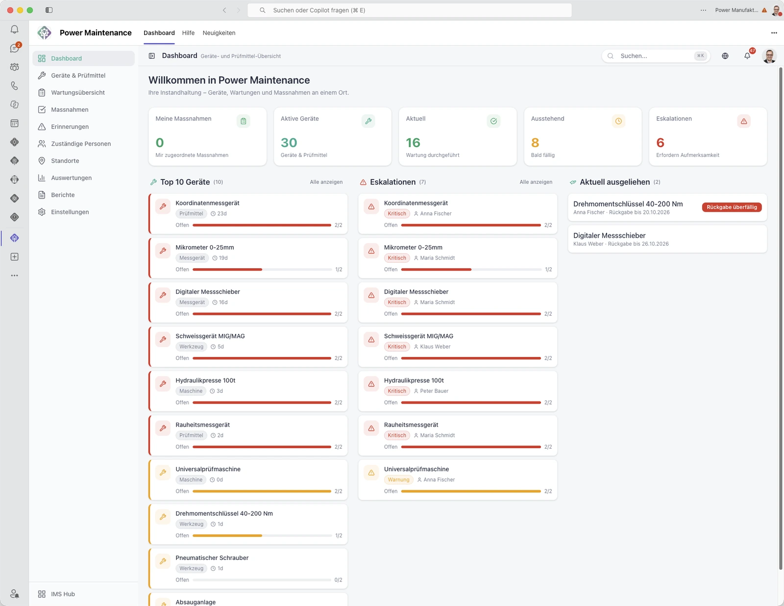 Power Maintenance Dashboard