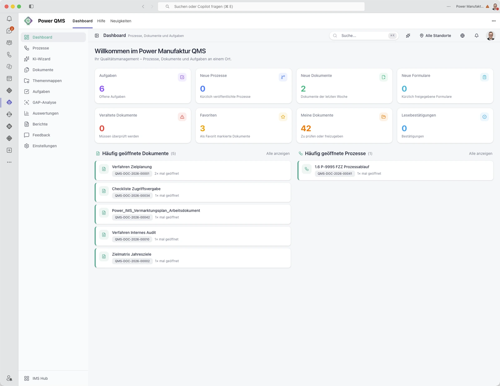 Power QMS in Microsoft Teams: Dashboard mit Aufgaben, Prozessen, Dokumenten und Lesebestätigungen