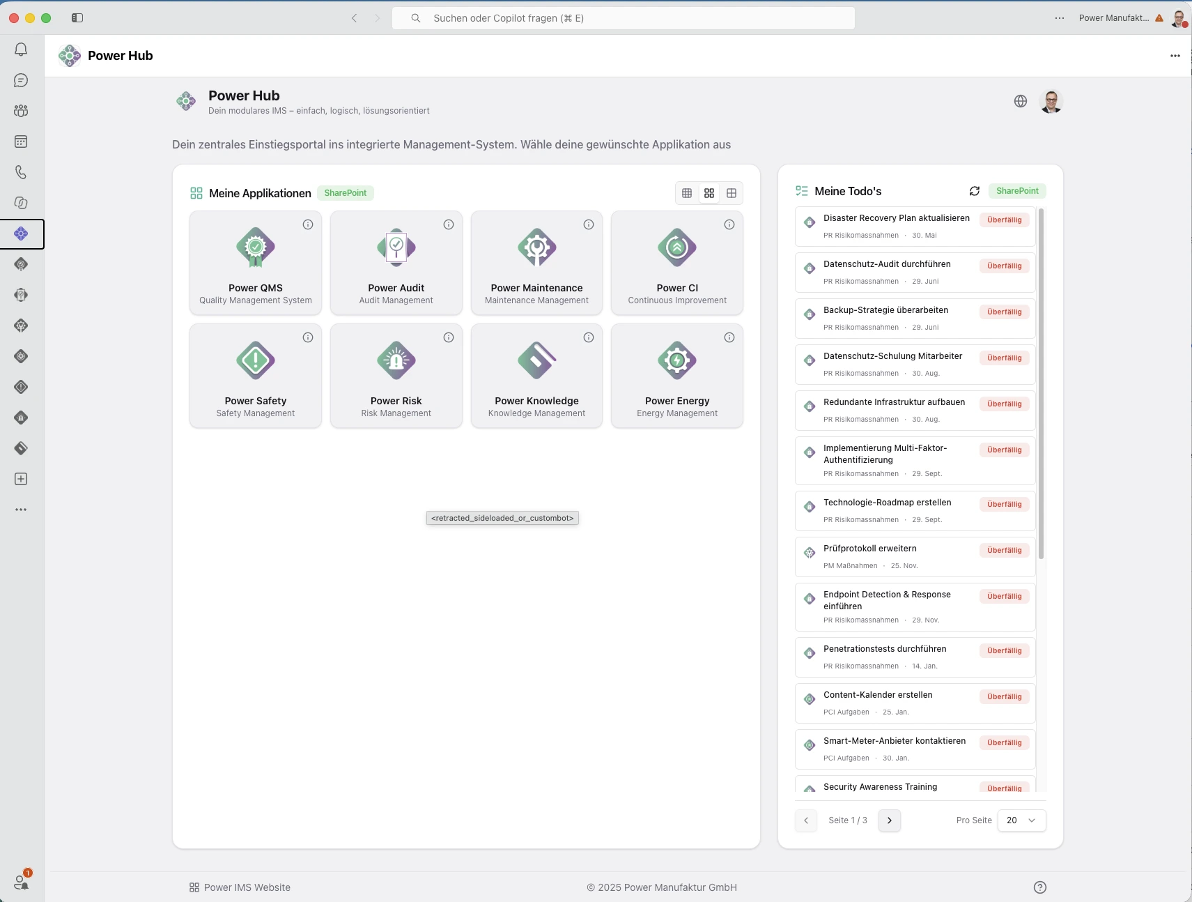 Power Hub: Einstiegspunkt zu allen Modulen des Managementsystems