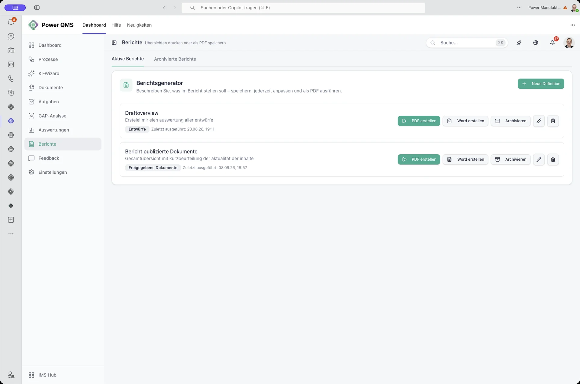 Power QMS Berichtsgenerator
